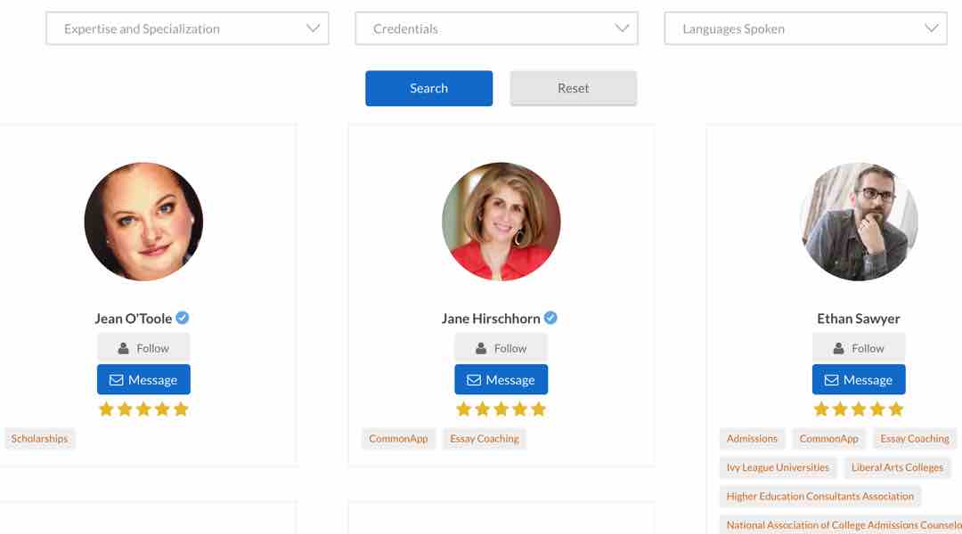 Marketplace for College Admissions Coaching