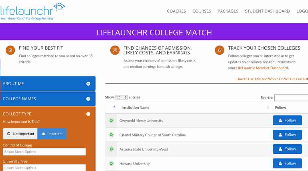 LifeLaunchr College Search